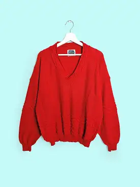 80's Retro V-neck Sweater Red