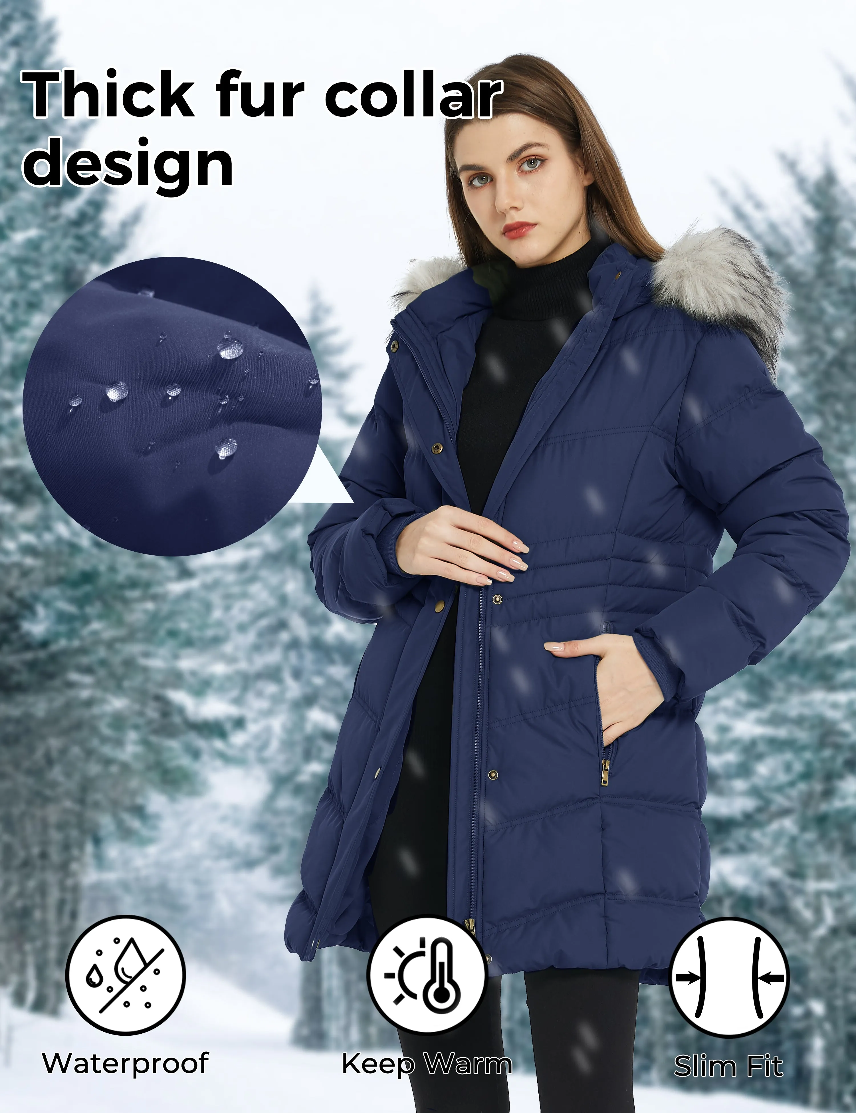 Ampake Women's Winter Coat Warm Puffer Coat Windproof Winter Puffer Jacket