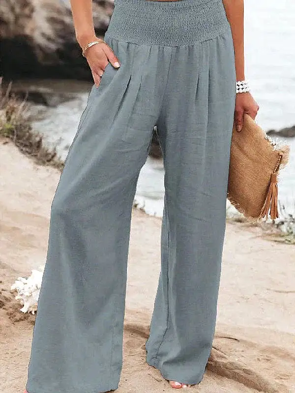 Apple Green and Black Women's Wide Leg Linen Pants