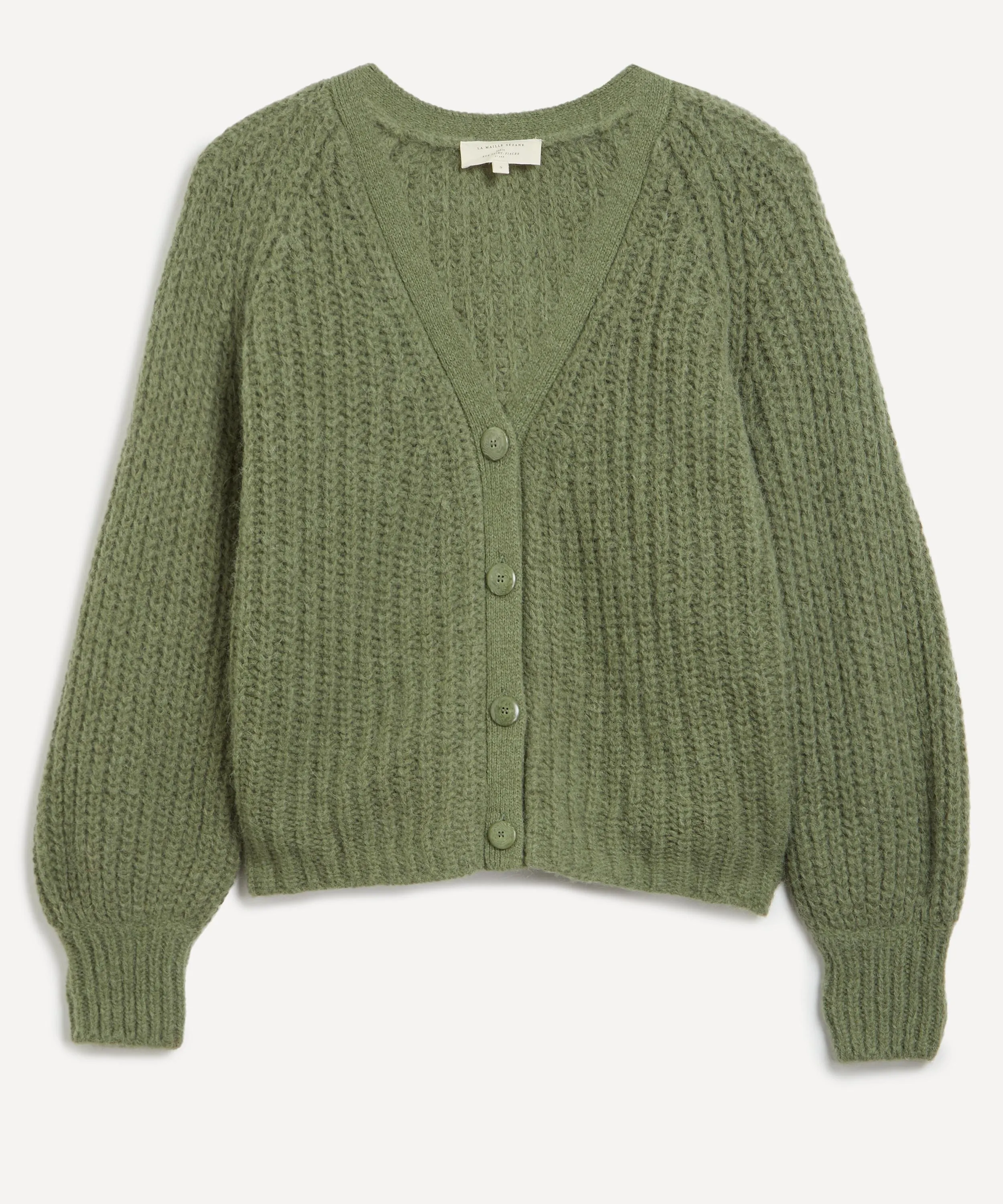 Basile Khaki Alpaca-Wool Rib-Knit Cardigan