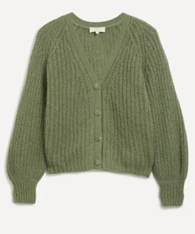 Basile Khaki Alpaca-Wool Rib-Knit Cardigan