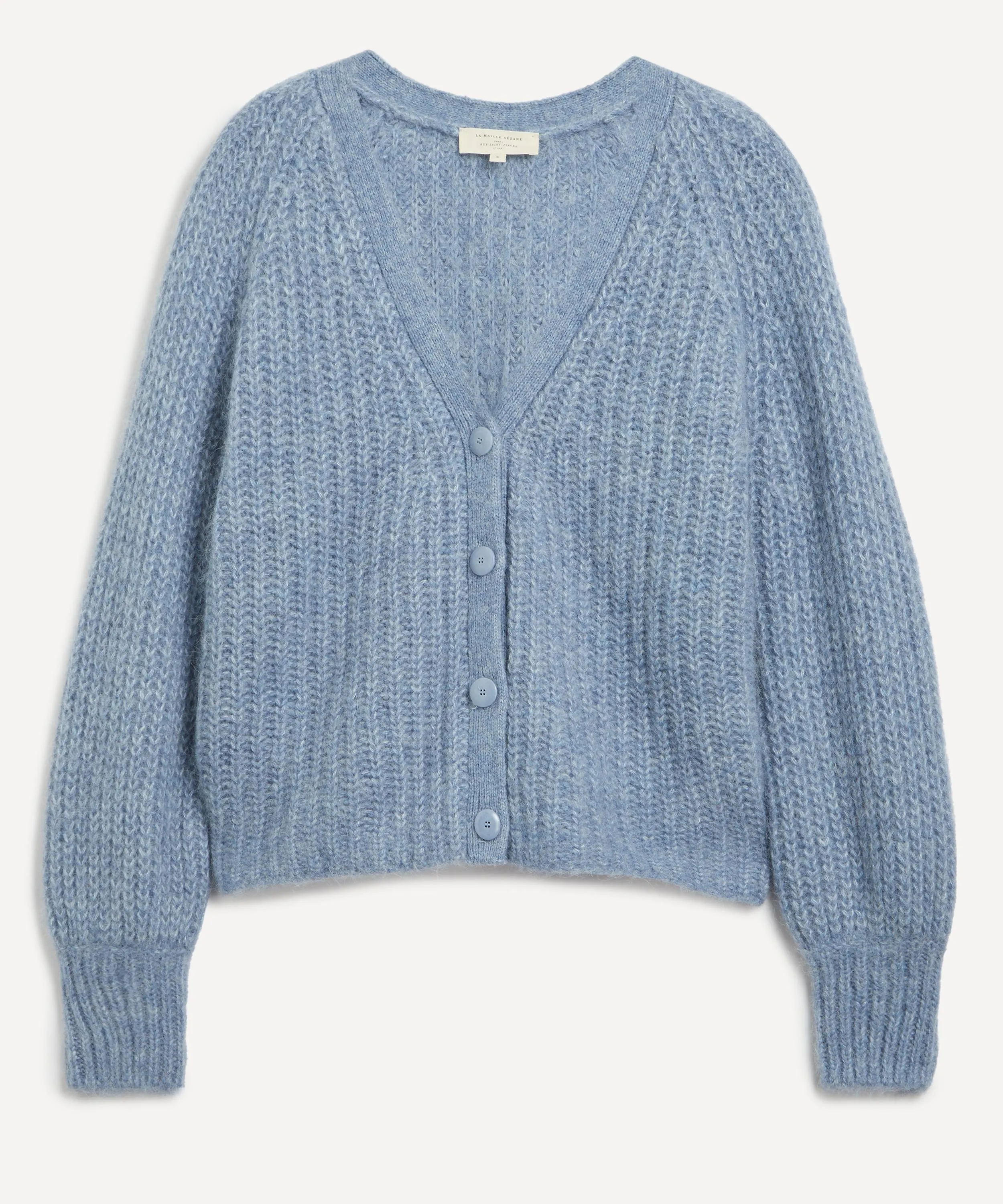 Basile Vintage Blue Alpaca-Wool Rib-Knit Cardigan