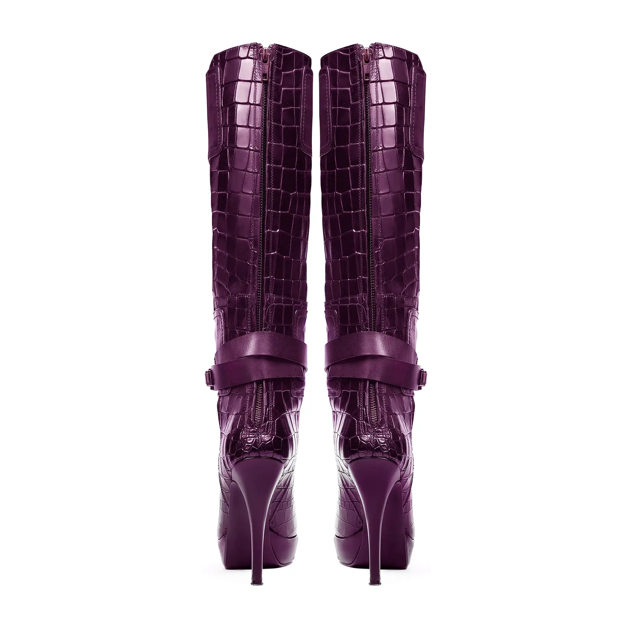 Beja - Ladies Light Purple Printed Crorcodile Calf Leather Long Boot