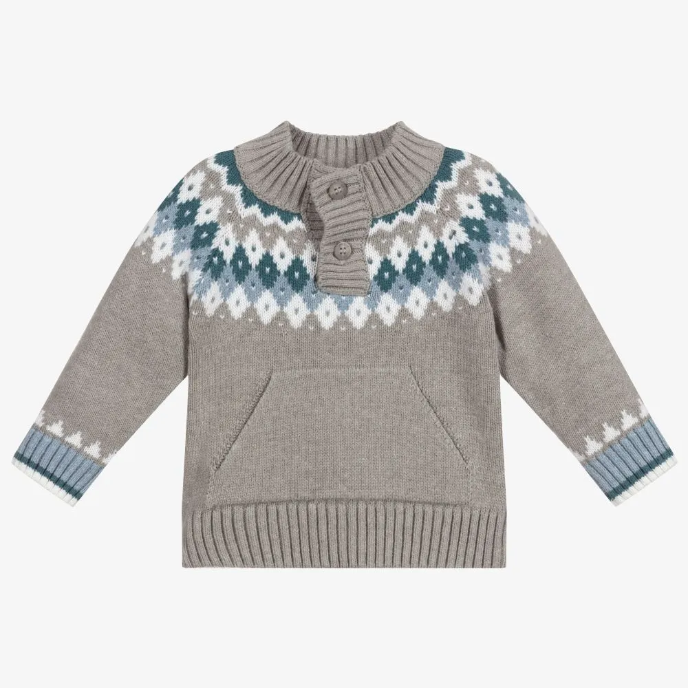 Boys Grey Cotton Knit Sweater