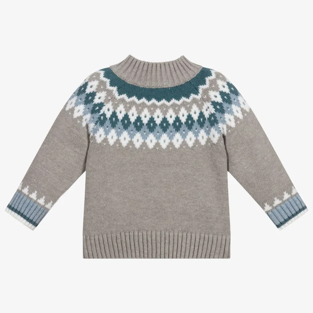 Boys Grey Cotton Knit Sweater