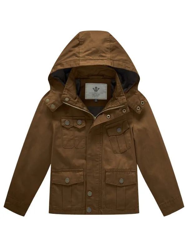 Boy's Lightweight Casual Cotton Military Jacket Outerwear Coat