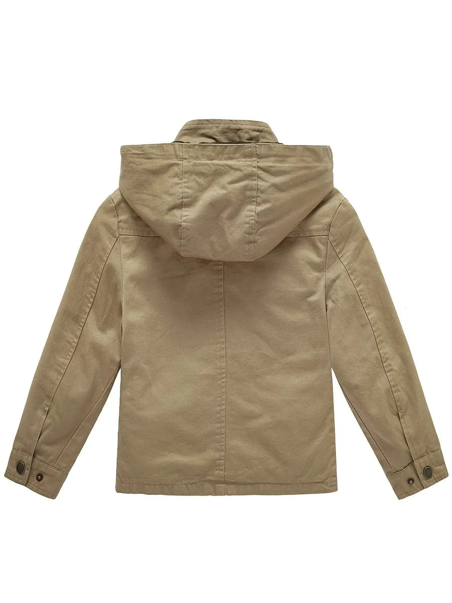 Boy's Lightweight Casual Cotton Military Jacket Outerwear Coat