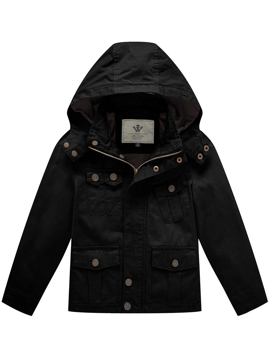 Boy's Lightweight Casual Cotton Military Jacket Outerwear Coat