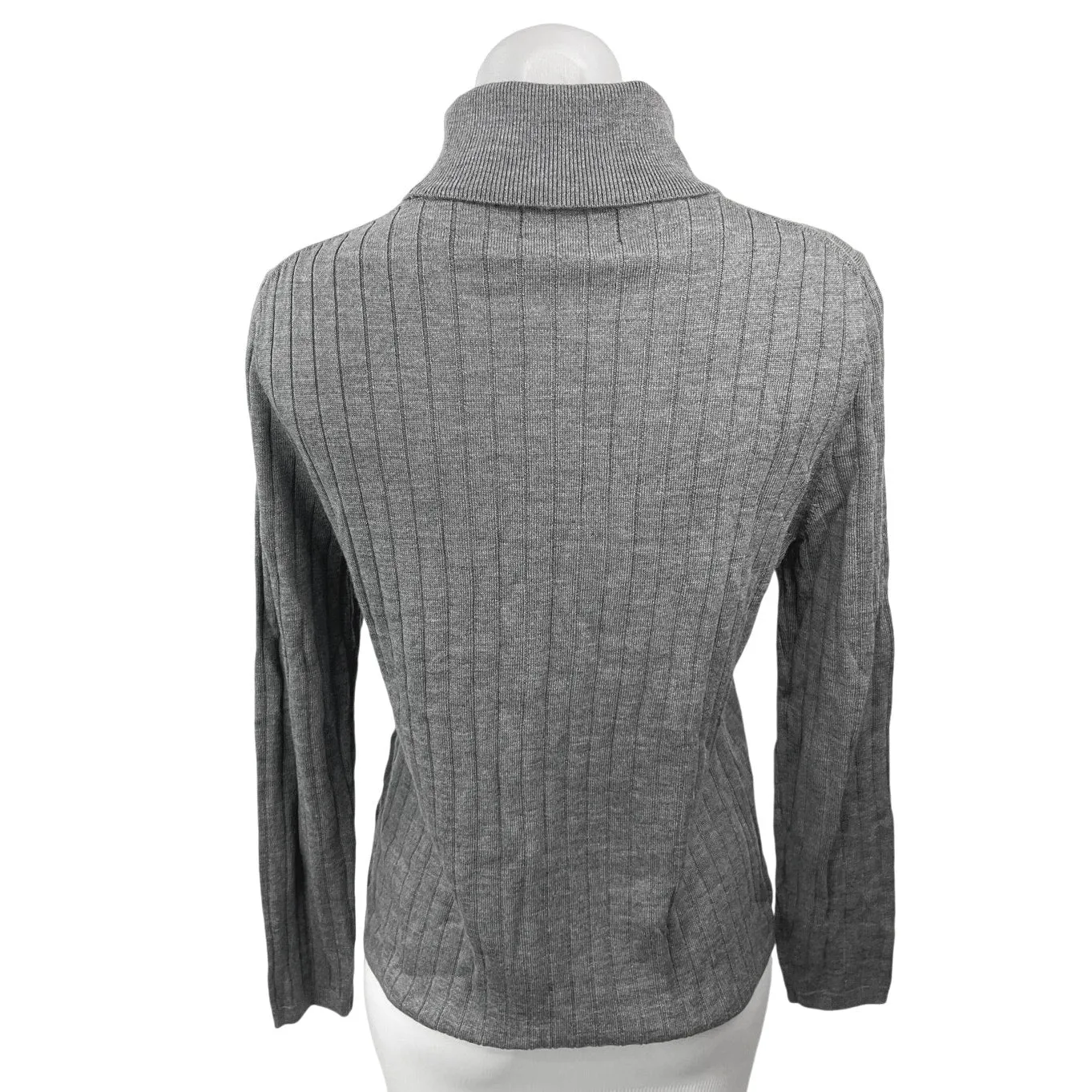 BR Women's Gray Ribbed Knit Turtleneck Long Sleeve Pullover Sweater Top Size LP