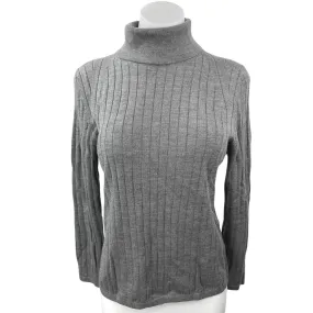 BR Women's Gray Ribbed Knit Turtleneck Long Sleeve Pullover Sweater Top Size LP