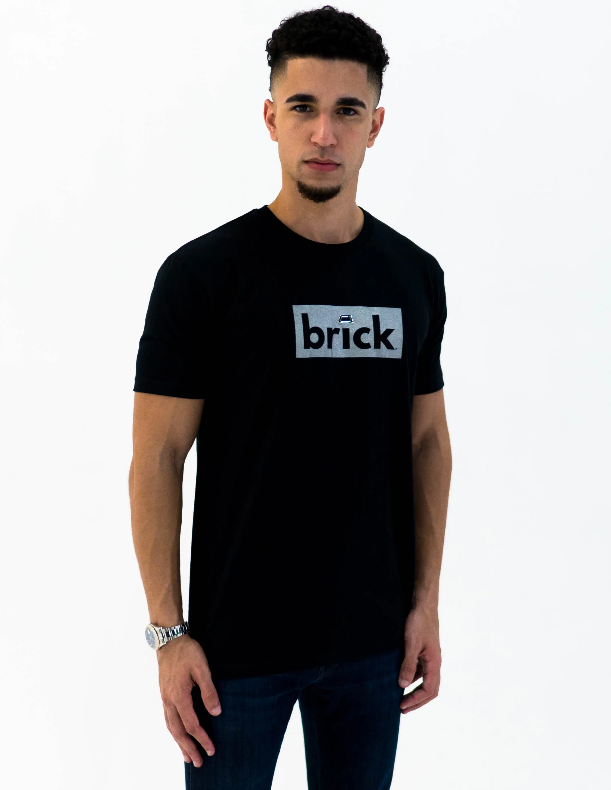 brick 14k gold bonded short sleeve shirt - black / white gold