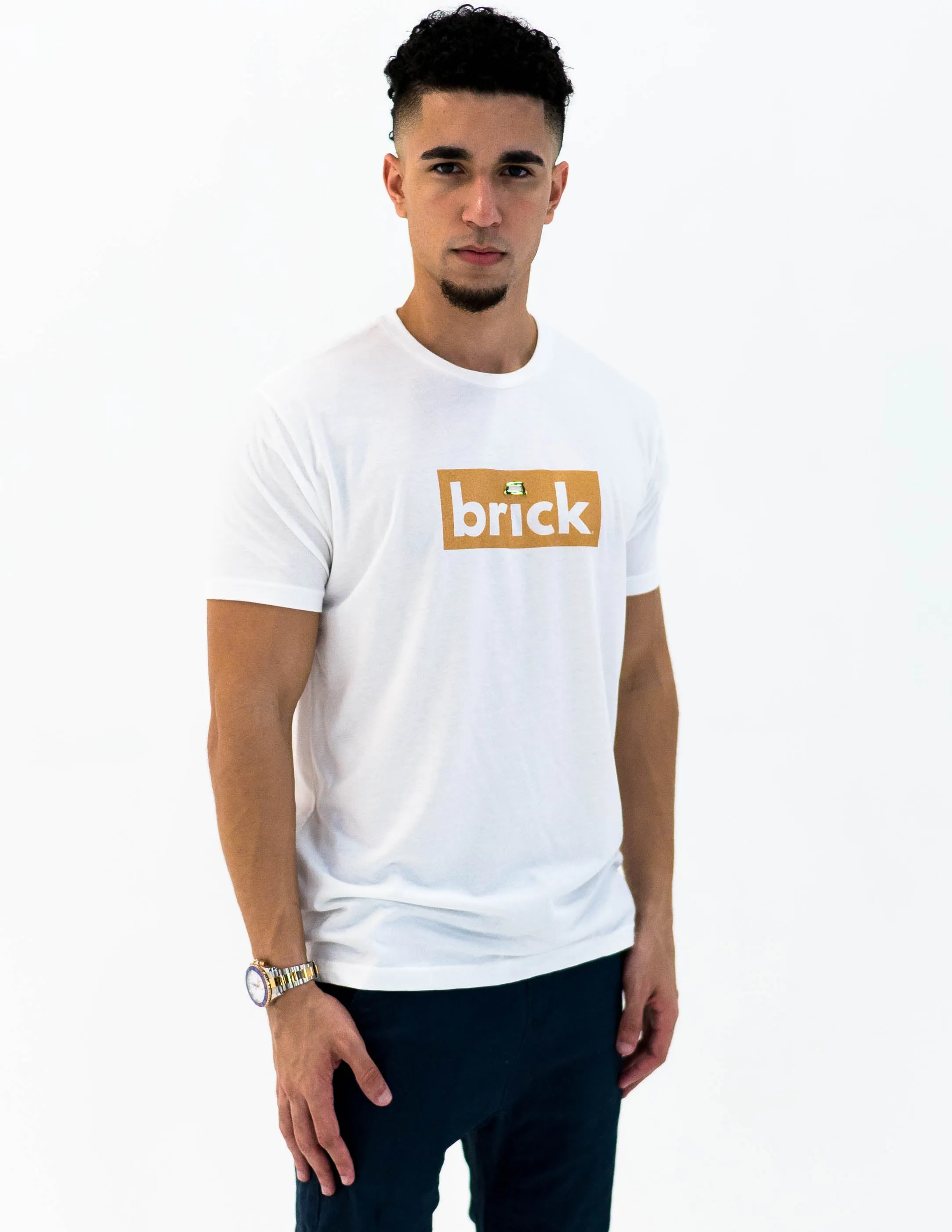 Brick 14k gold bonded short sleeve shirt - white / yellow gold