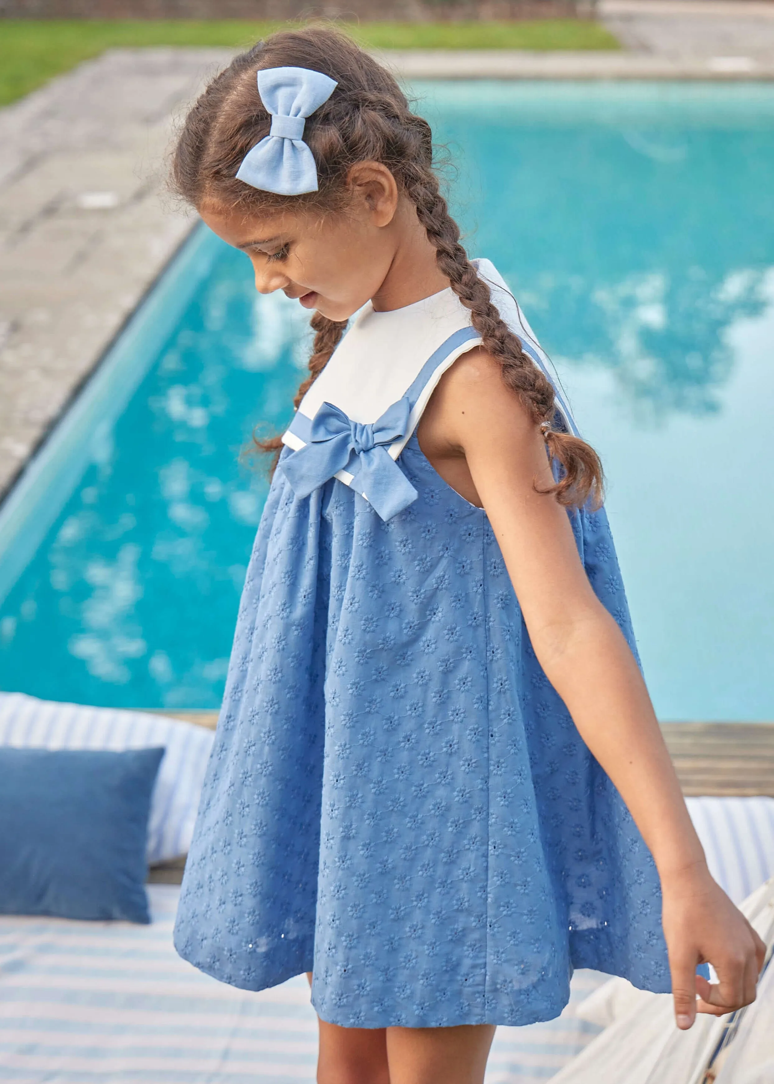 Broderie Anglaise Sleeveless Trapeze Dress in Blue (12mths-10yrs)