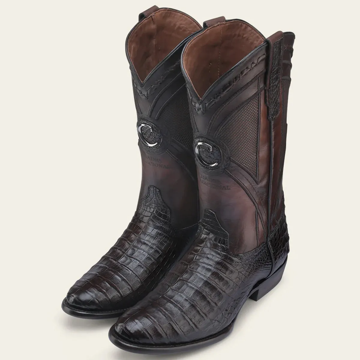 Brown Round Toe Caiman Boot