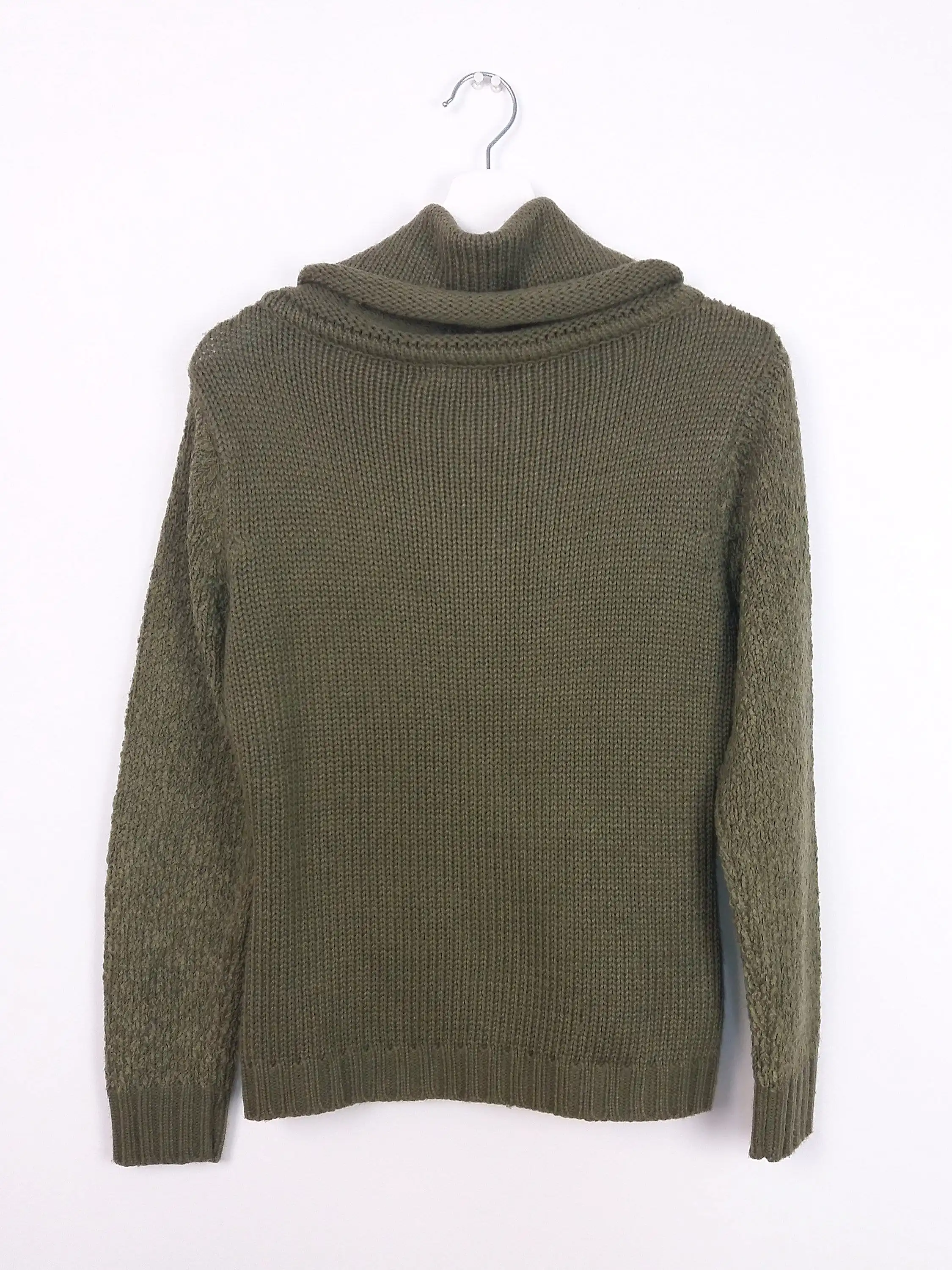 Cable Knit Large Cowl Neck Sweater Olive Green ~ size S-M