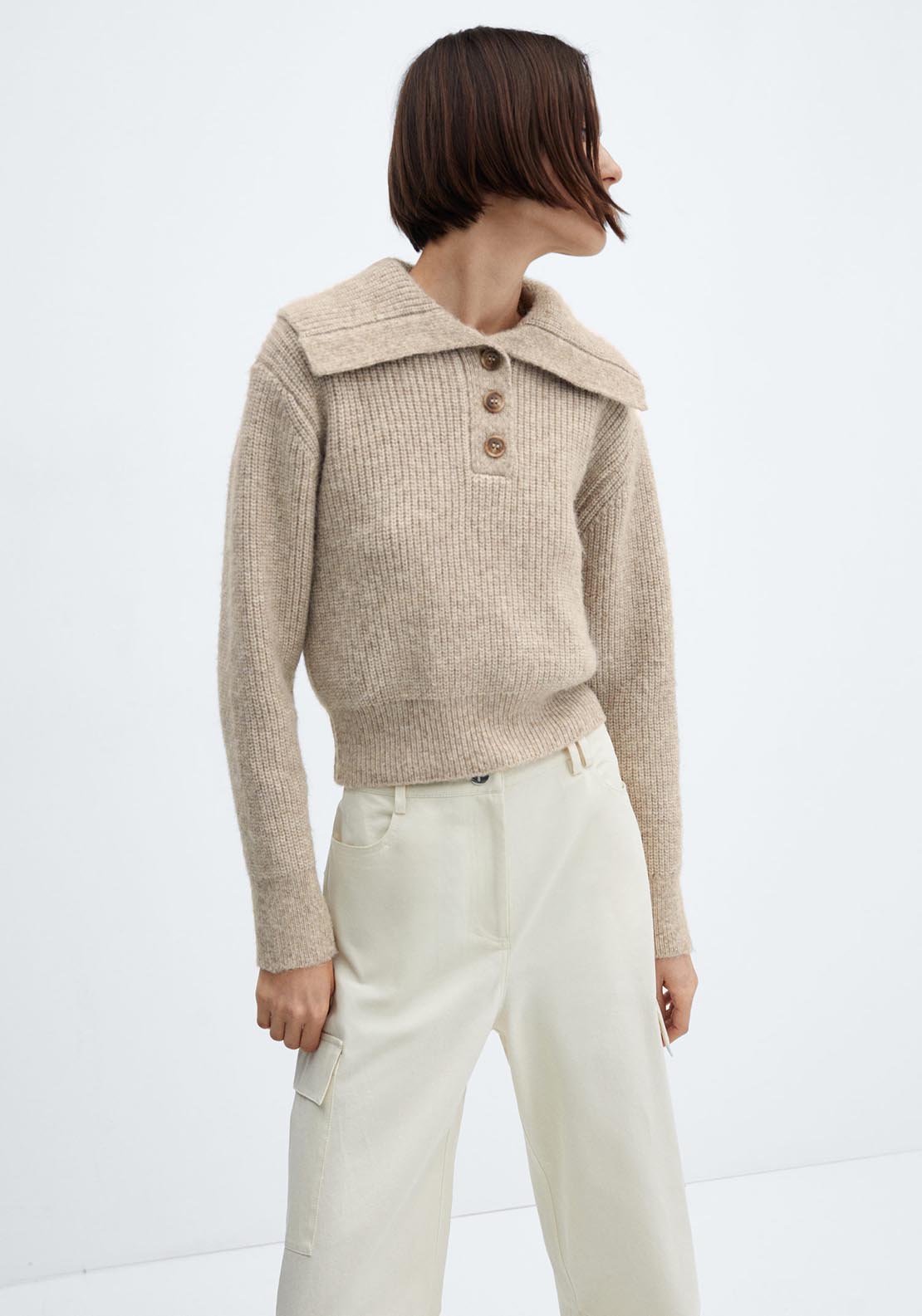 Camp-collar knit sweater