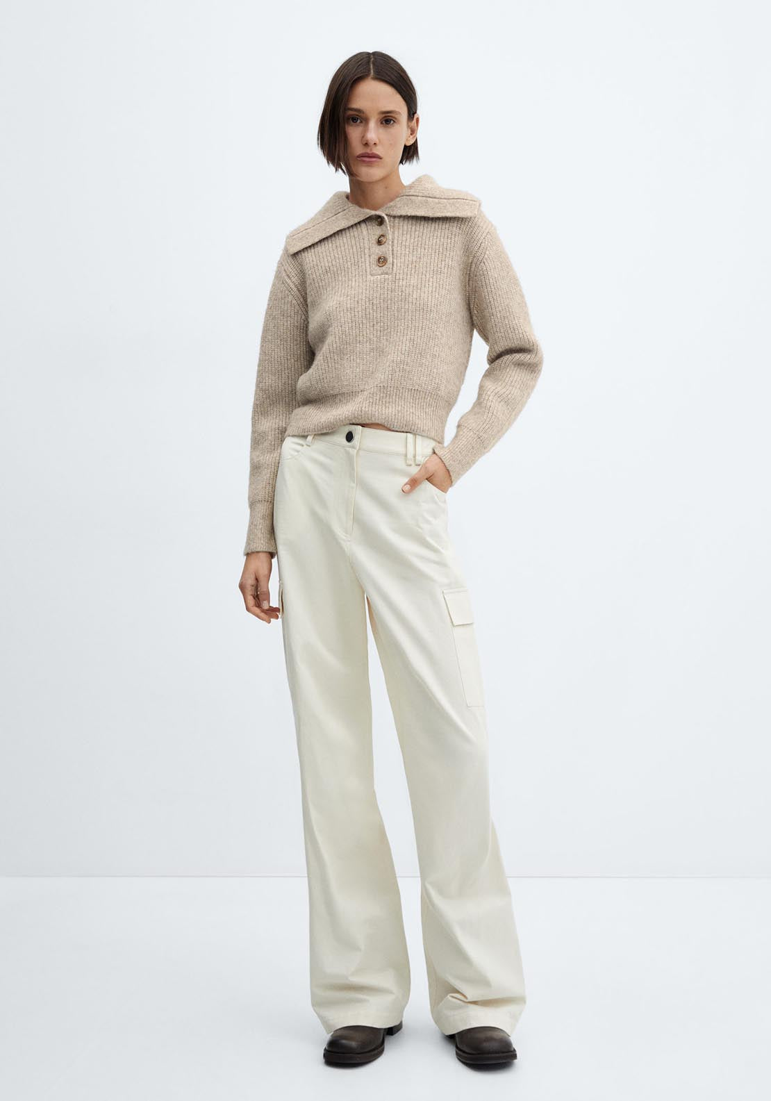 Camp-collar knit sweater