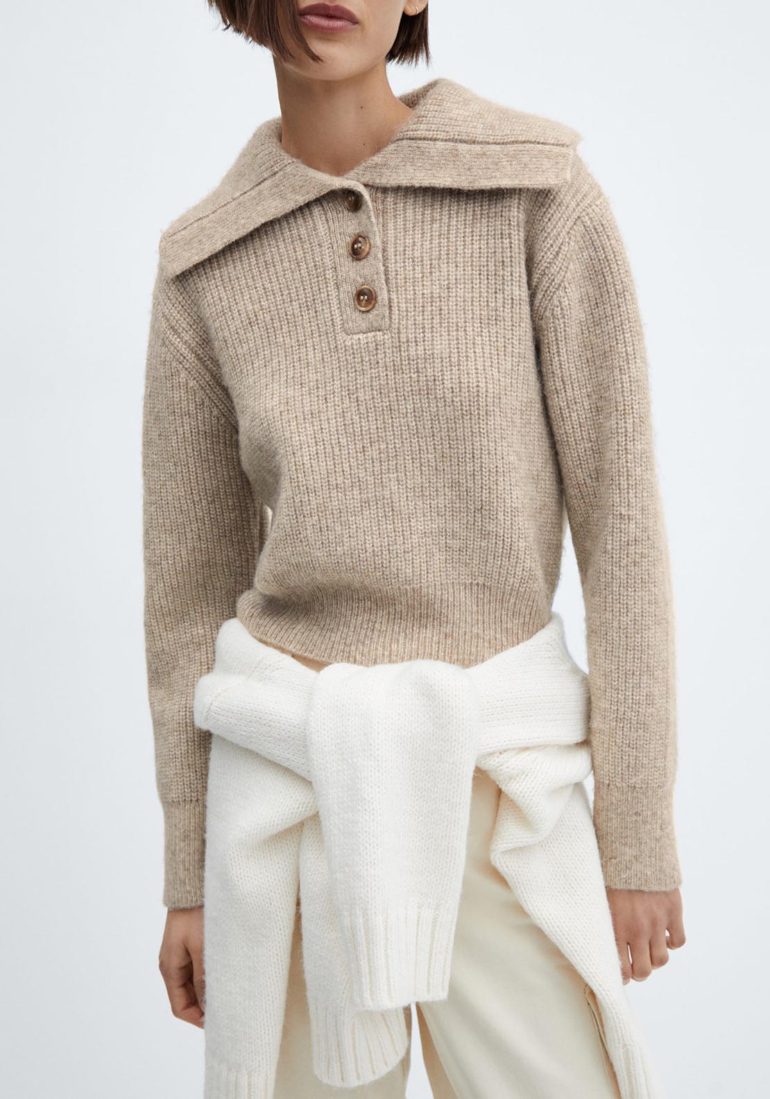 Camp-collar knit sweater