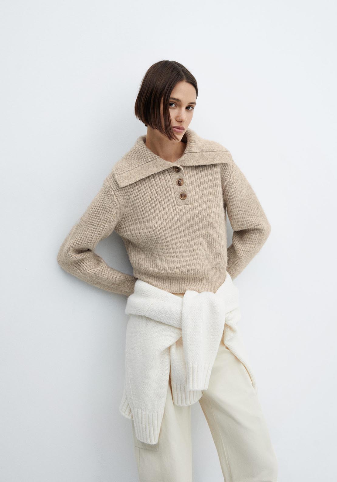 Camp-collar knit sweater