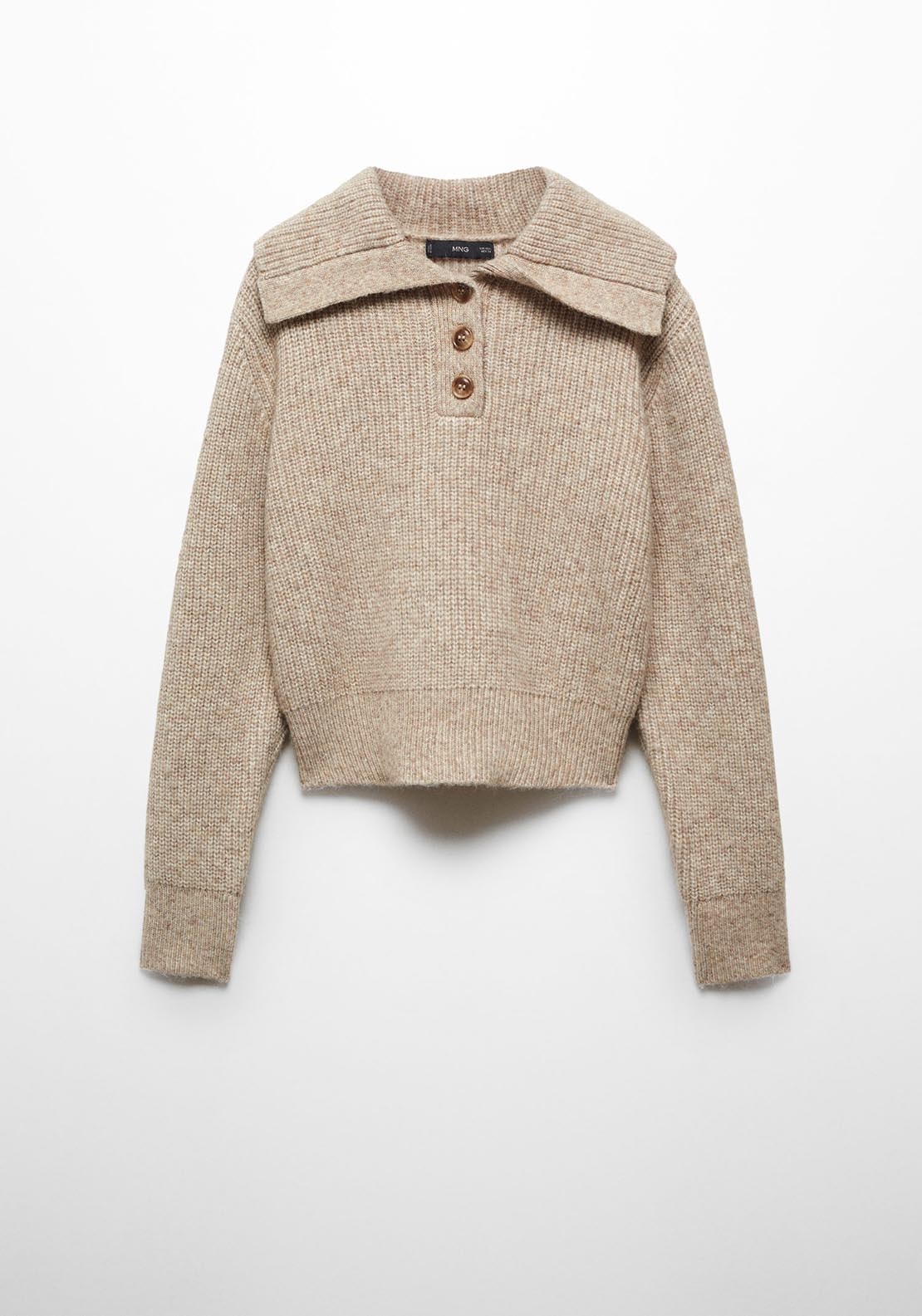 Camp-collar knit sweater