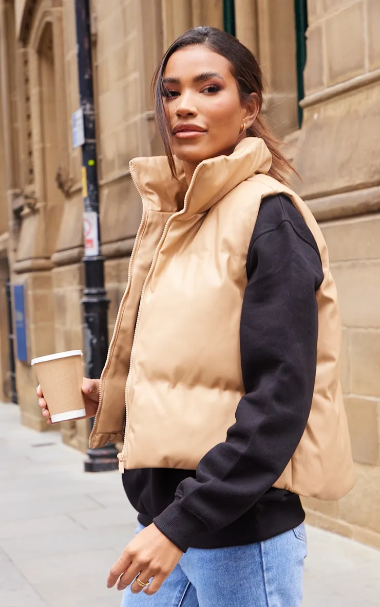 Caramel Faux Leather Gilet | Coats & Jackets