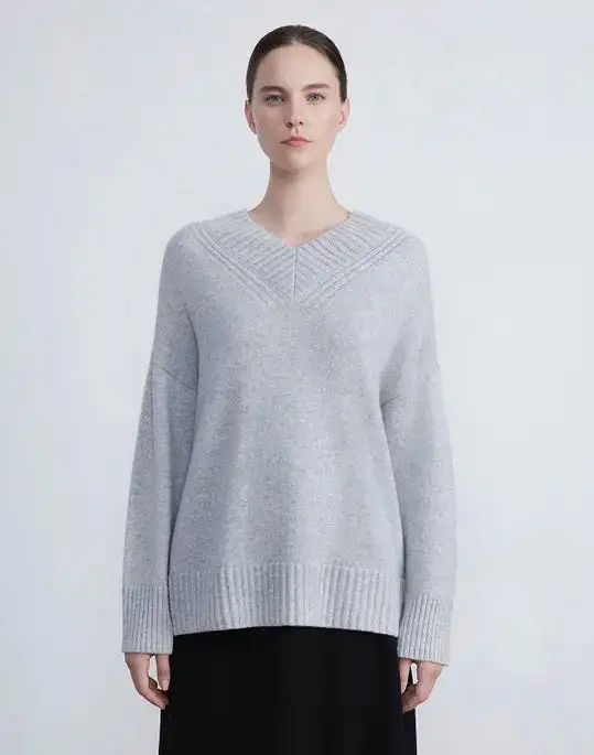 CASHMERE RIBBED V-NECK SWEATER