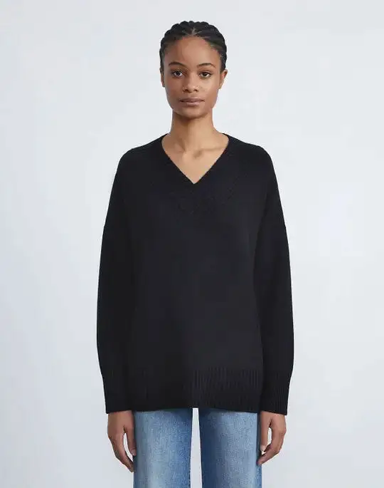 CASHMERE RIBBED V-NECK SWEATER