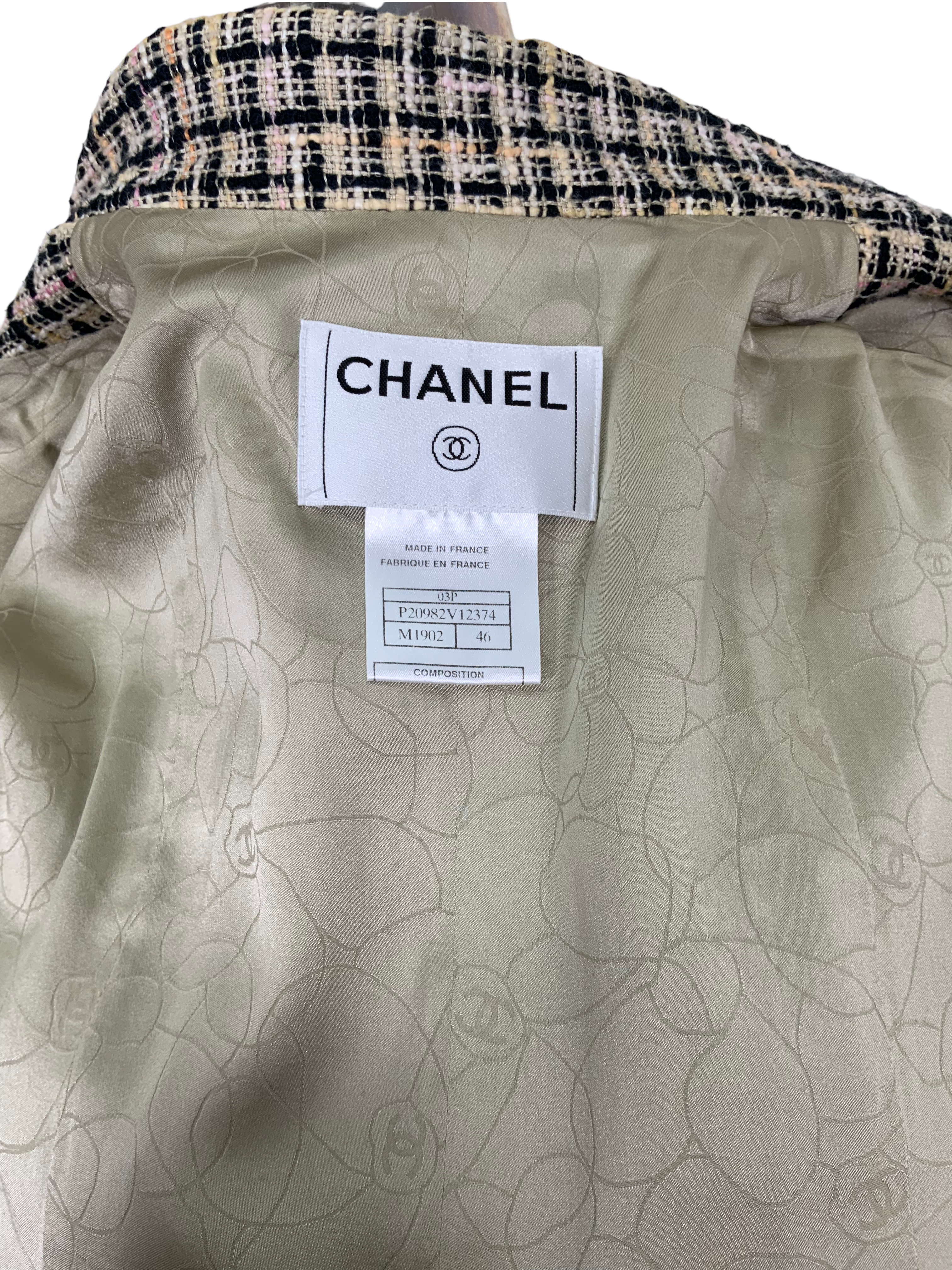 Chanel 03P Frayed Trim Tweed Jacket Size L