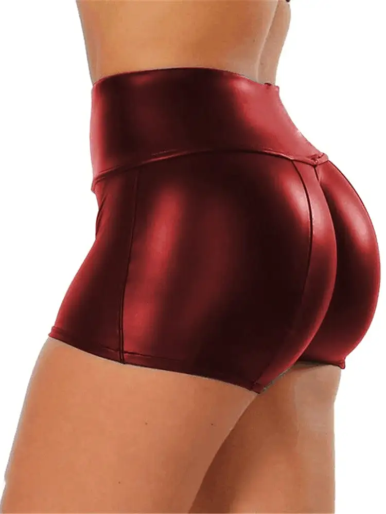 Chic Mid Waist Faux Leather Women's Hot Pants