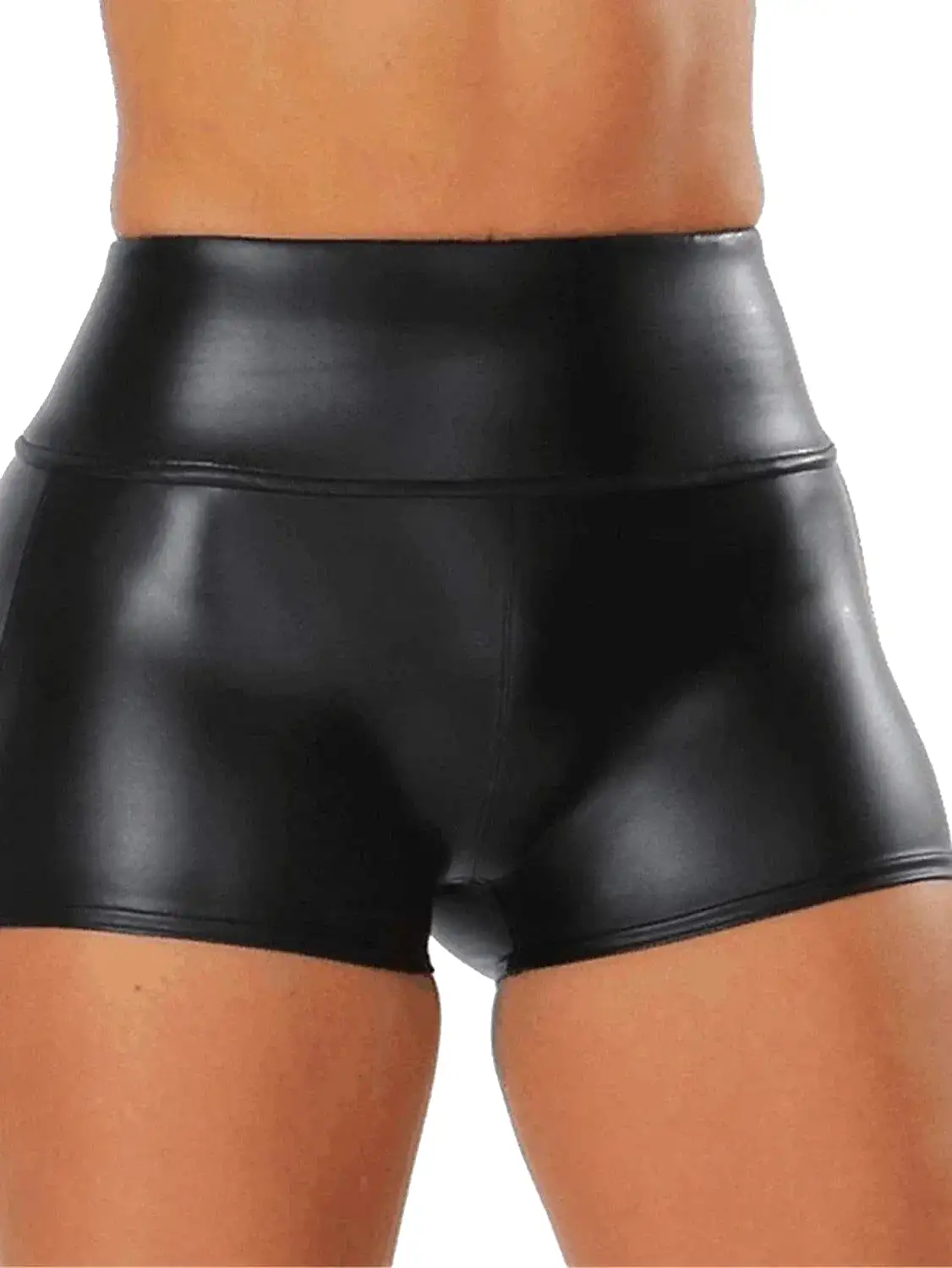 Chic Mid Waist Faux Leather Women's Hot Pants