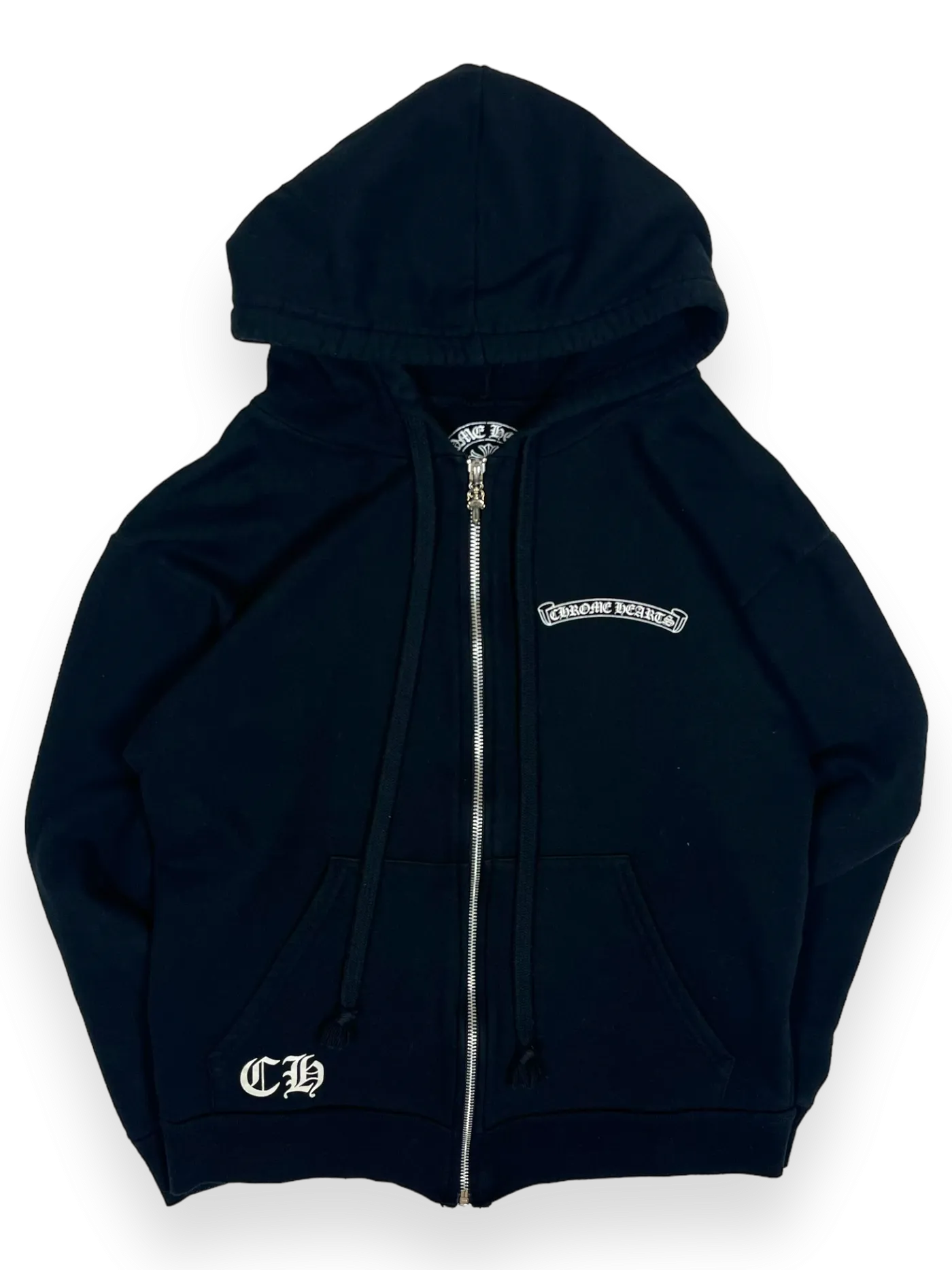 Chrome Hearts Black Cross Spellout Logo Zip Up Hoodie