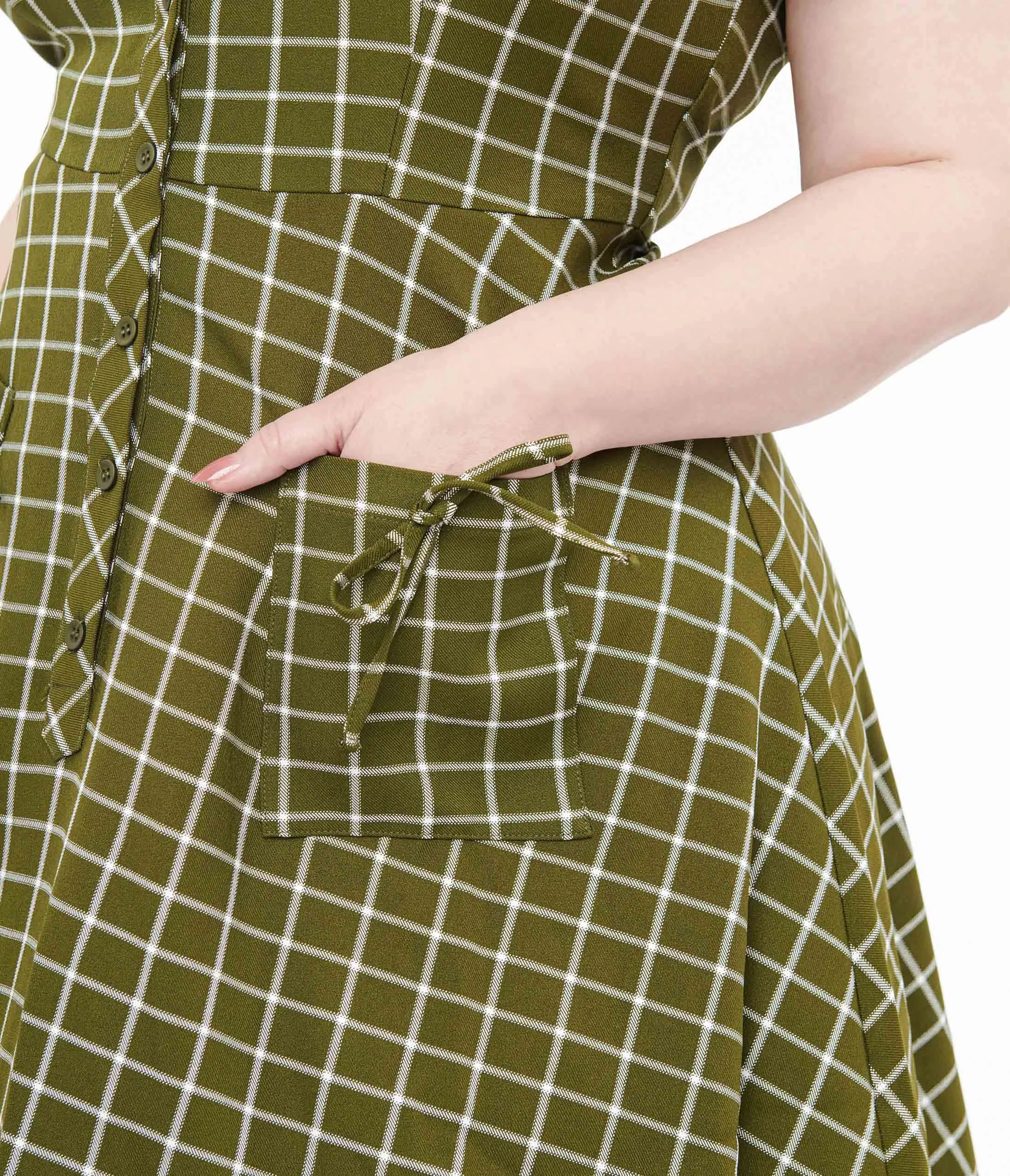 Collectif Plus Size Green & White Checked Liza Acres Swing Dress