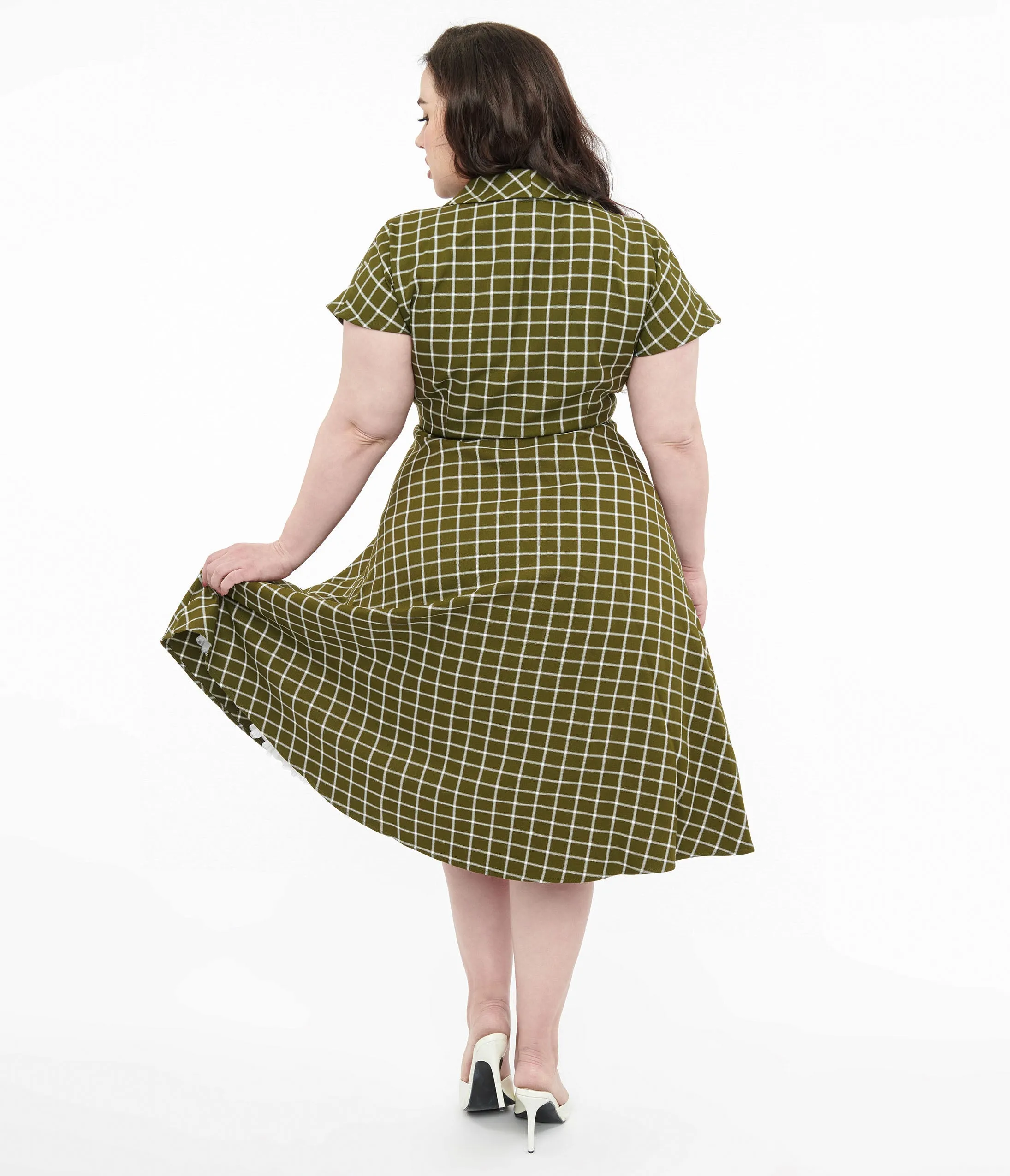 Collectif Plus Size Green & White Checked Liza Acres Swing Dress