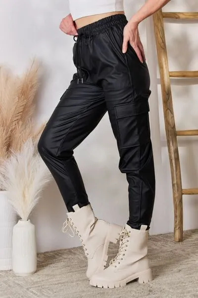 Color 5 Faux Leather Cargo Pants