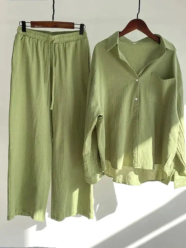 Cozy Green and White Plus Size Cotton Loungewear Set with Crop Top and Pants