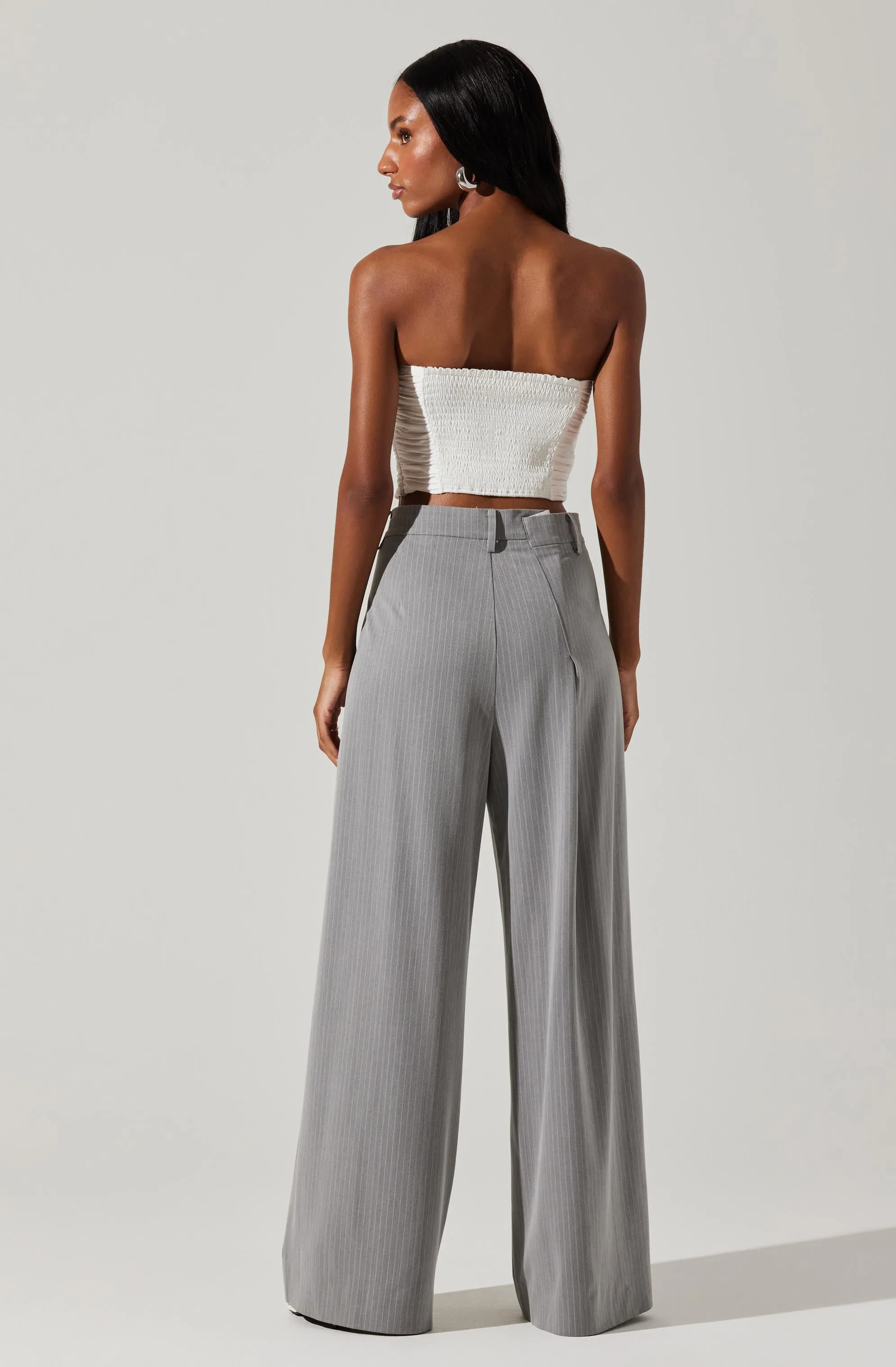 Dawson Pinstripe Asymmetric Wide Leg Pants