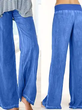 Drawstring Wide Leg Denim Pants for Women with High Waist