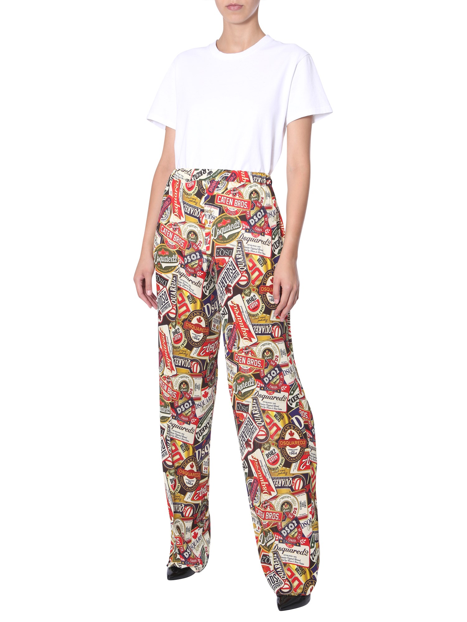 DSQUARED    MIX LOGO PRINT WIDE PANTS