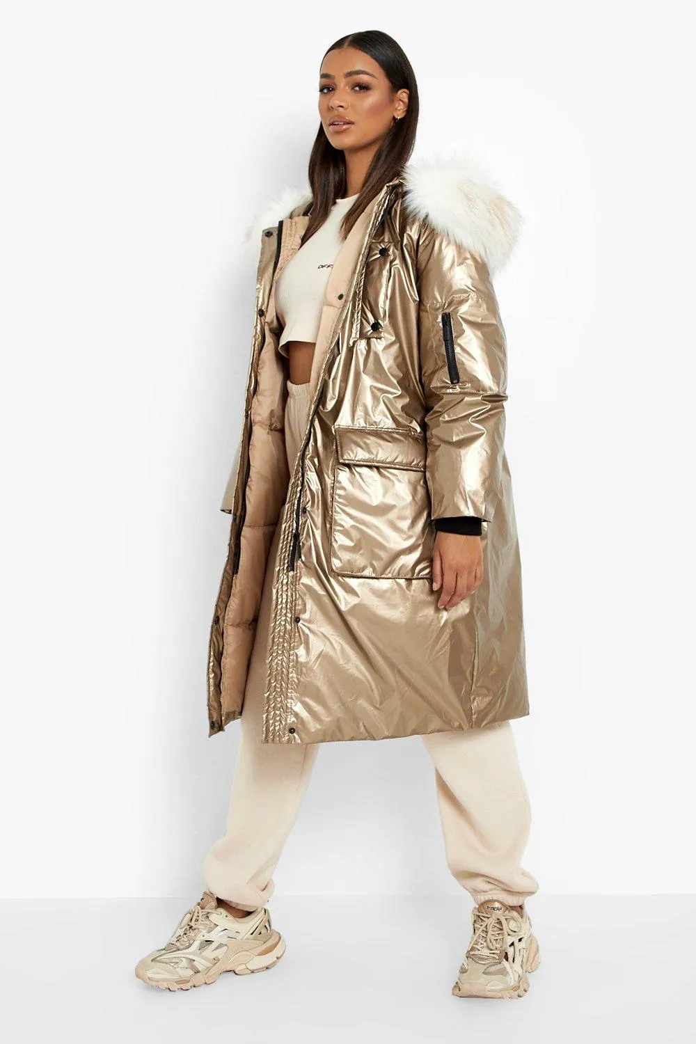 Faux Fur Metallic Parka