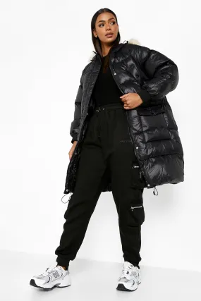 Faux Fur Trim Longline Parka Coat