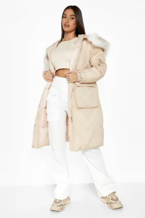 Faux Fur Trim Longline Parka