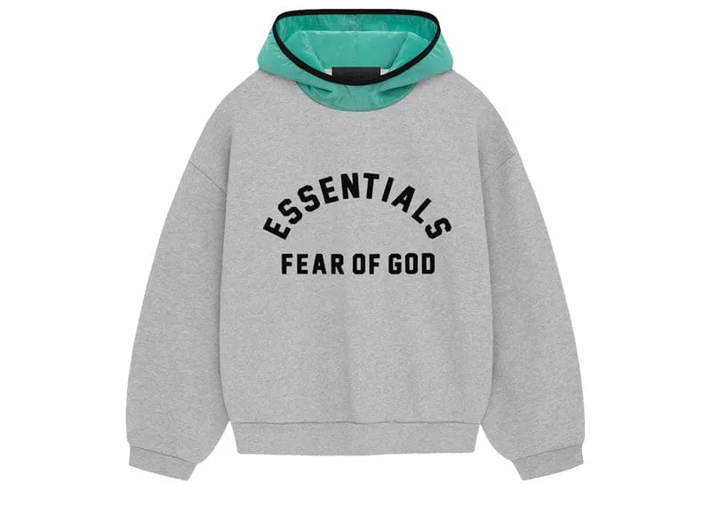 Fear of God Essentials Nylon Fleece Hoodie Light Heather Grey/Mint Leaf