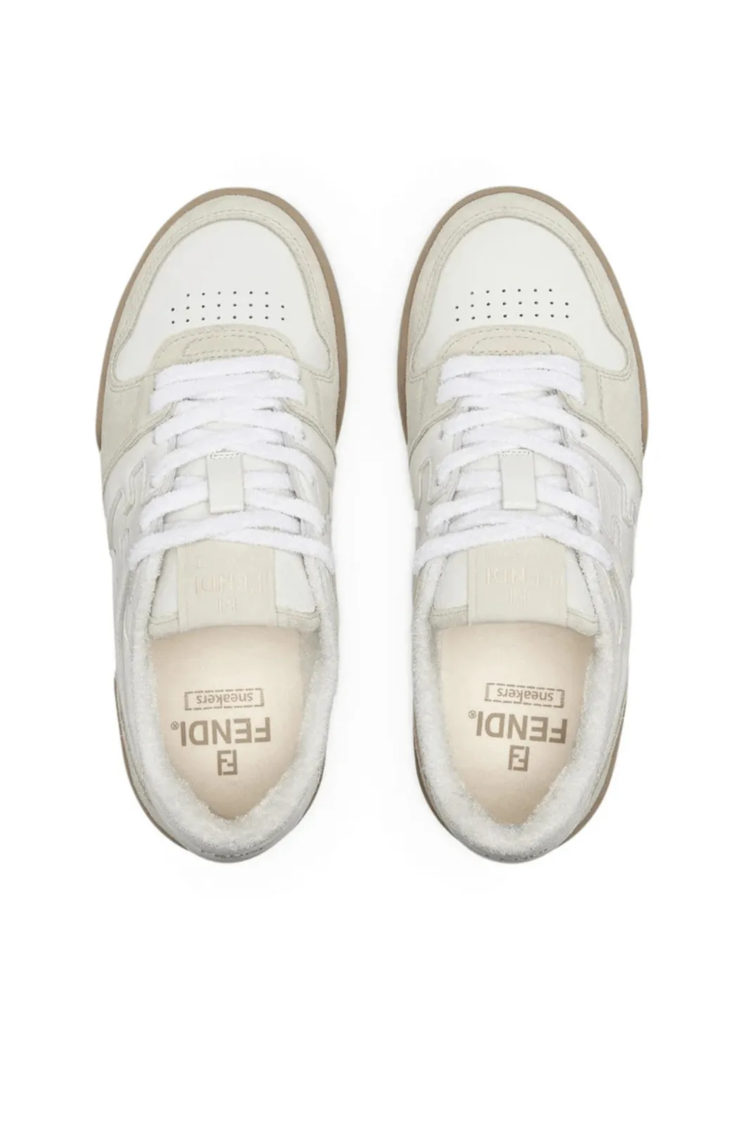 Fendi Match Sneakers White Beige suede low tops