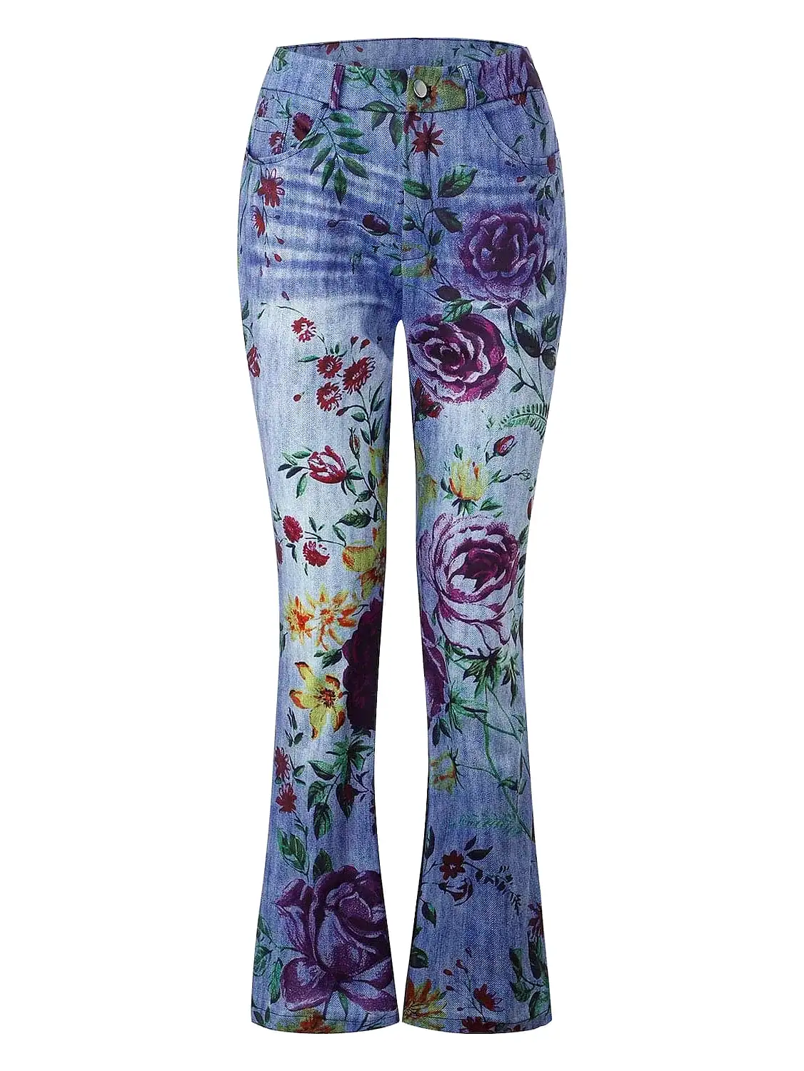 Floral Print Bootcut Flared Pants for Women - Elastic Grey XXL