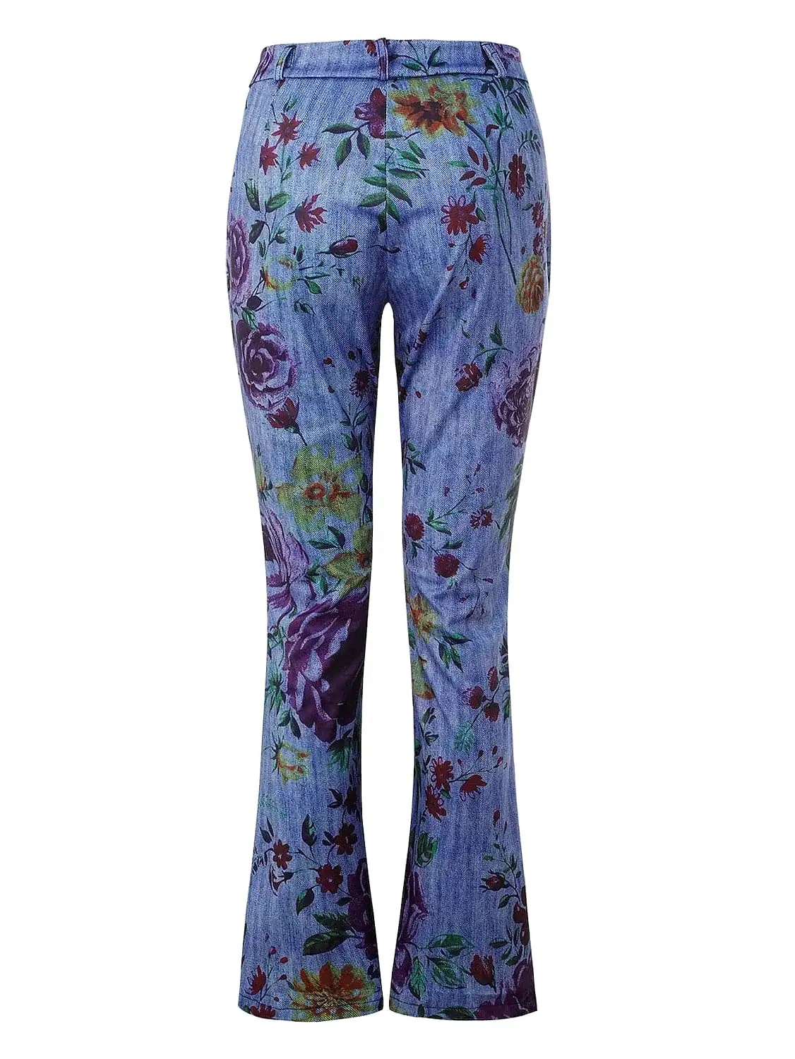 Floral Print Bootcut Flared Pants for Women - Elastic Grey XXL