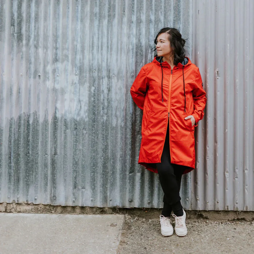 Georgie Women's Rain Coat - Blood Orange/Fuchsia Check