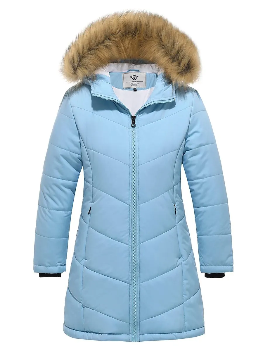 Girls Winter Warm Fleece Lined Hooded Jacket Water Resistant Puffer Coat