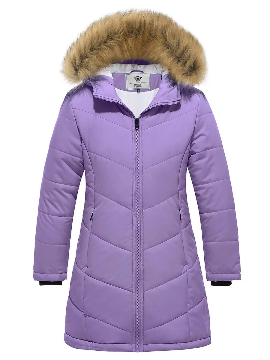 Girls Winter Warm Fleece Lined Hooded Jacket Water Resistant Puffer Coat