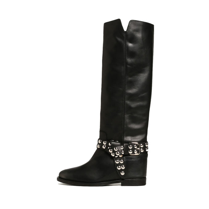 HIGH LEG BOOTS WITH STUDDED STRAP Woman Black