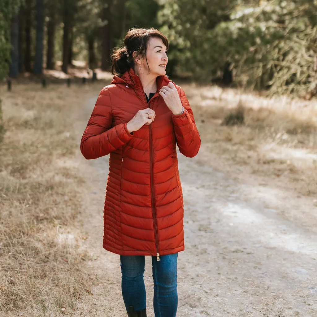 Judy - Women's 90/10 Packable Coat || Intense Rust